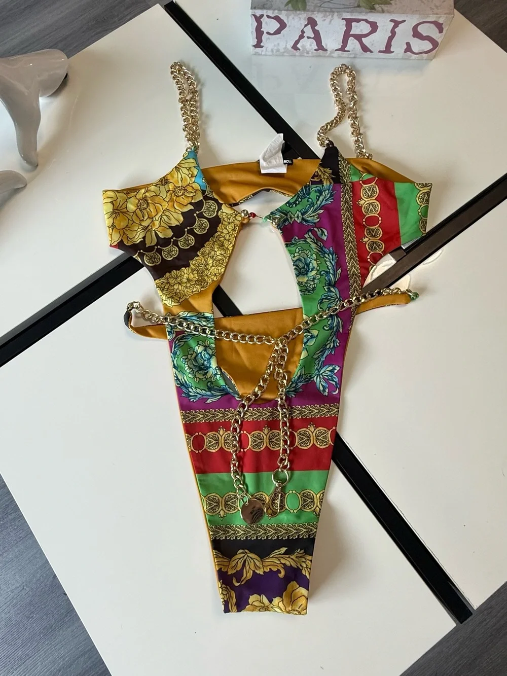 Fashion Nova Baroque Print Cut-Out Swimsuit & Kimono Cover Up Set - Size M - Picture 7 of 12